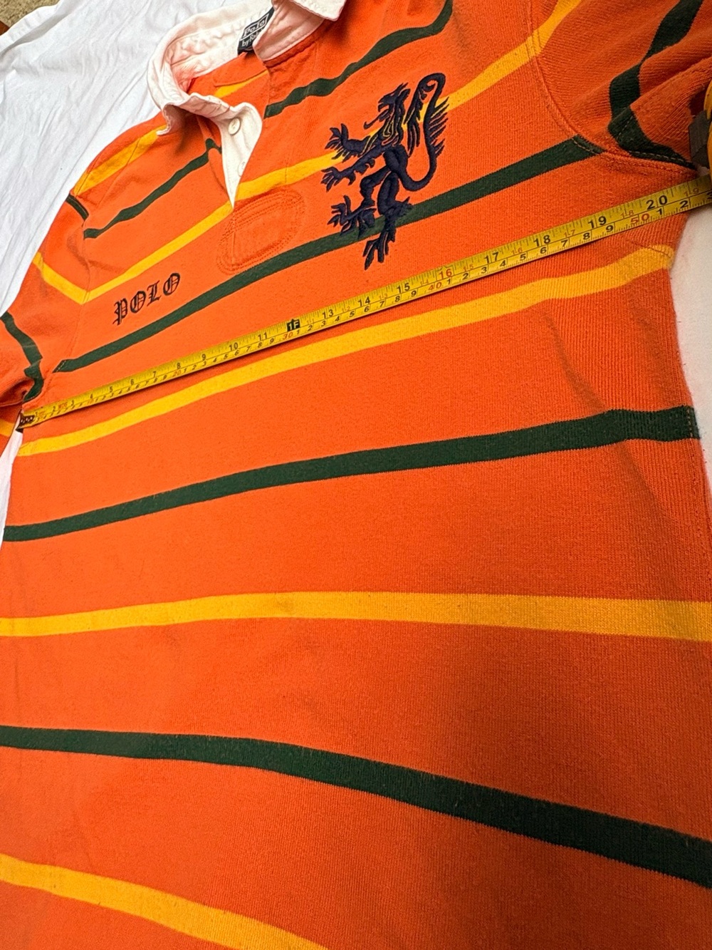 Vintage Polo Ralph Lauren BlackFW07 Lion Crest Rugby Shirt M Orange Stripe Men - Picture 12 of 16